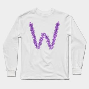 Lavender Letter W Hand Drawn in Watercolor and Ink Long Sleeve T-Shirt